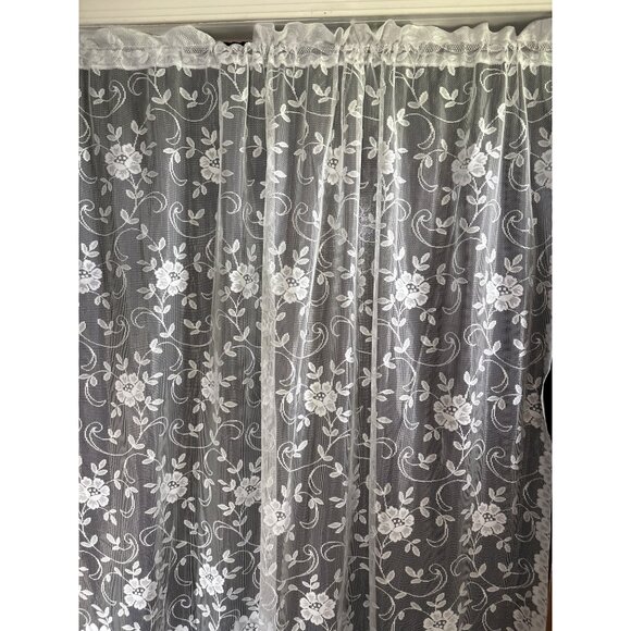 JCPenney Home Collection Floral Lace Curtain Panel 64" L x 56" W White Sheer - Picture 3 of 8